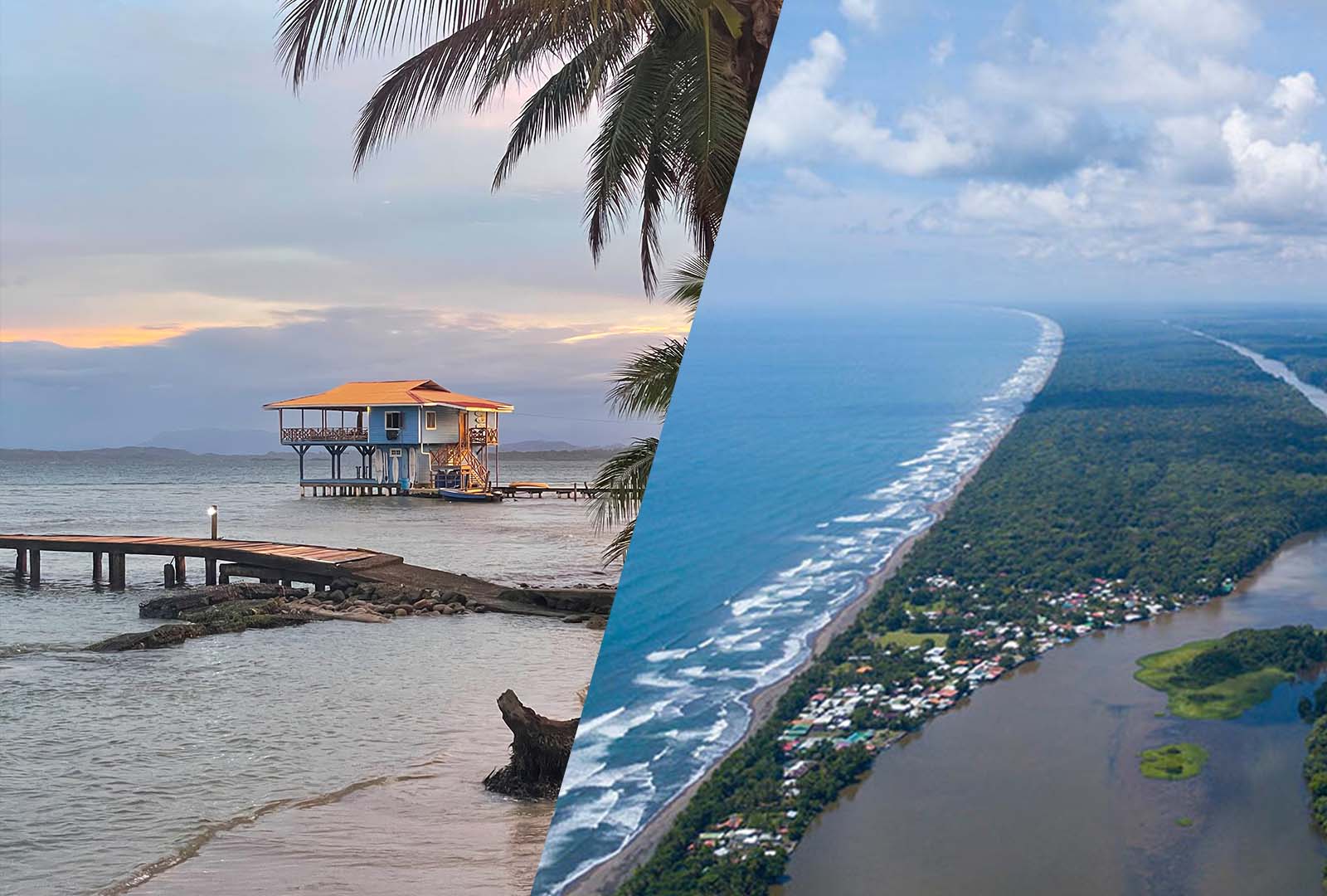 Aerial view of Tortuguero canals and Caribbean coastline